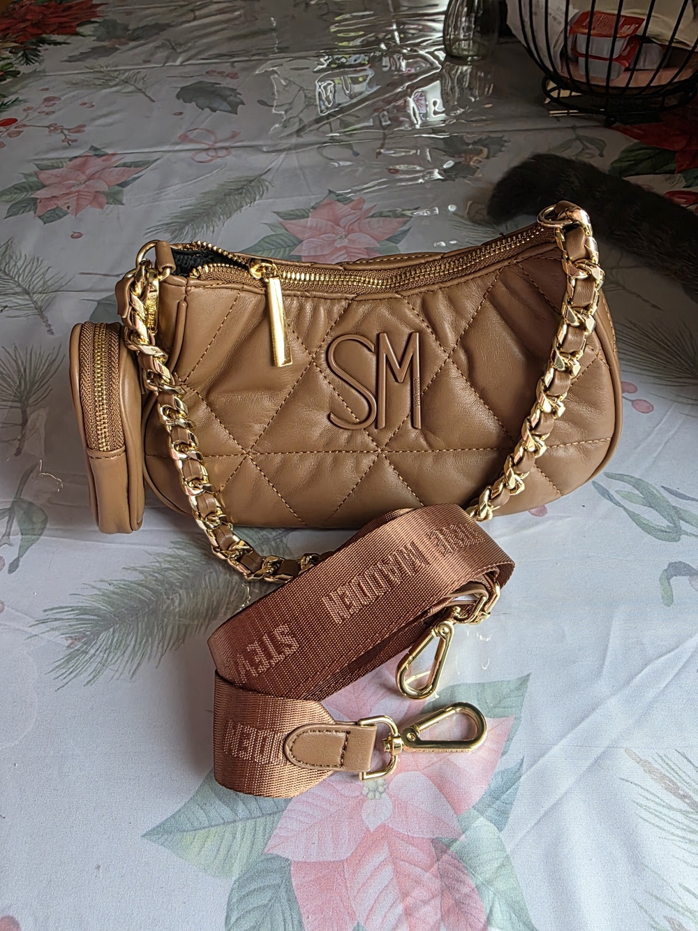 Steve Madden Quilted Chain Shoulder Bag in Tan